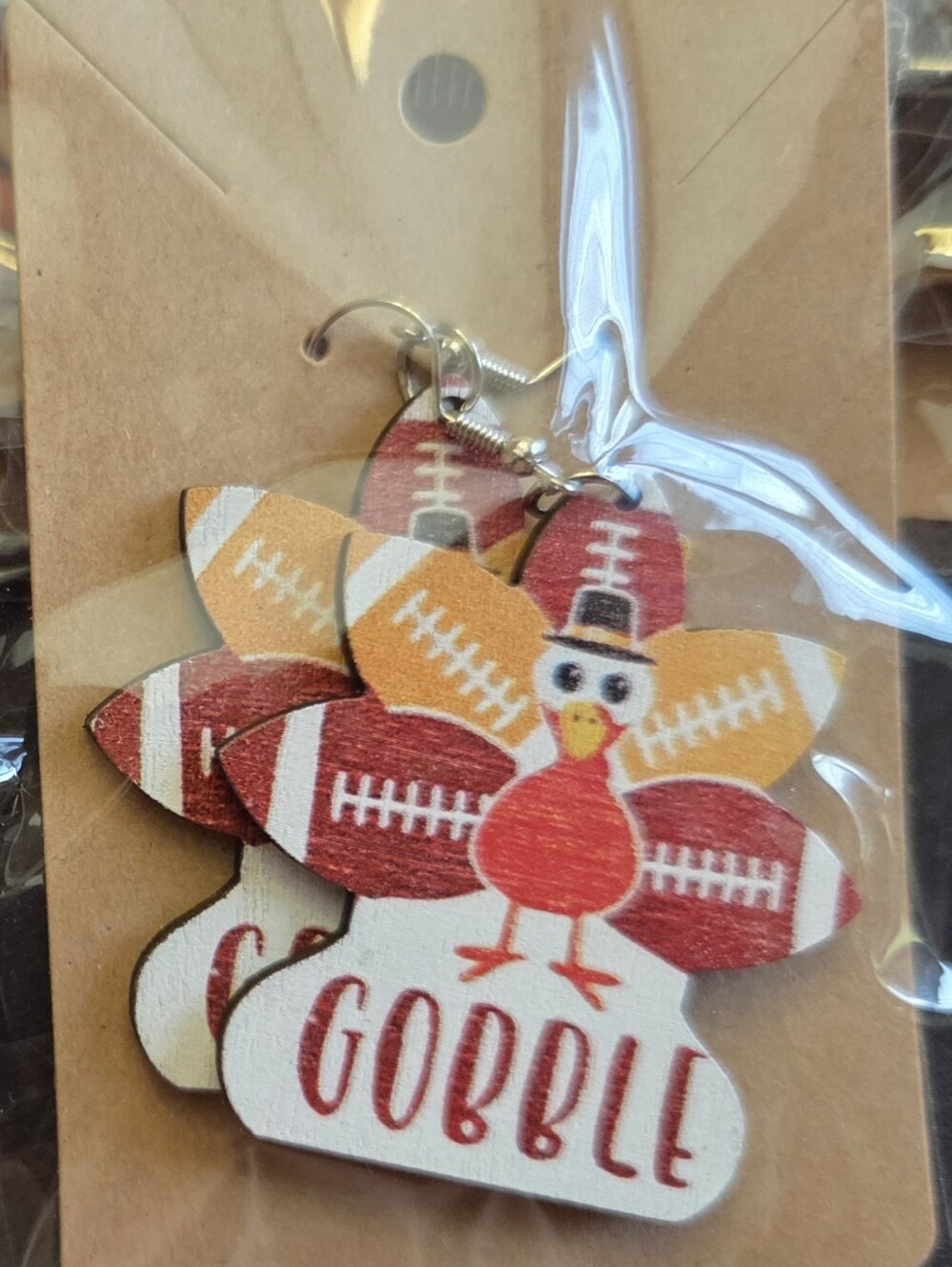 'Gobble' Turkey Football Dangle Earrings - Orange & Red